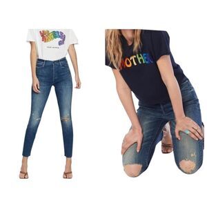 MOTHER Superior Jeans The Stunner Ankle Fray Distressed Medium Blue Wash Size 28